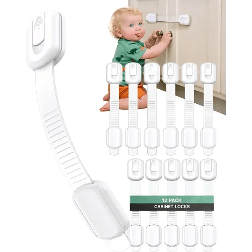 Infinno 12 Pack Cabinet Locks Baby Proofing – Child Proof Cabinet Locks for Drawers, Cupboards & Fridge – No Drill Adhesive Baby Locks for Cabinets – Toddler Safety Latches Easy Install Durable Design