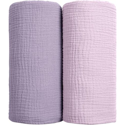 lulumoon Muslin Swaddle Blanket Baby Receiving Blankets Neutral, 2 Pack, Purple