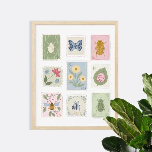 Insect Stamp Art Print: Whimsical Bug Nursery Decor, Lindsay Brackeen