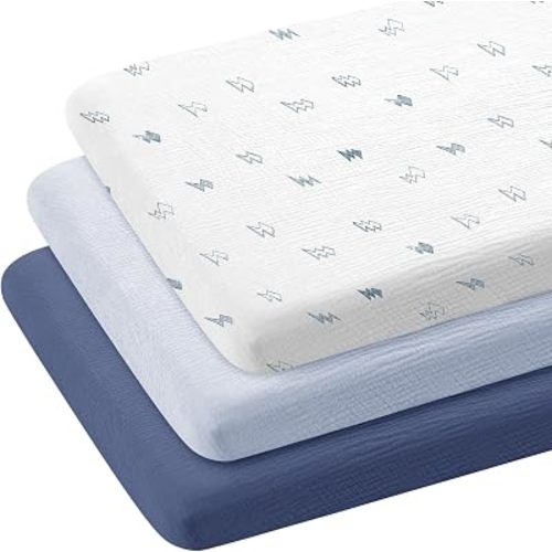 lulumoon Muslin Bassinet Sheets 3Pack: 33x21 Fitted for Bedside Sleeper