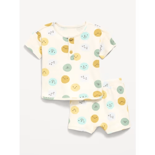 Printed Waffle-Knit Henley Shirt and Shorts Set for Baby