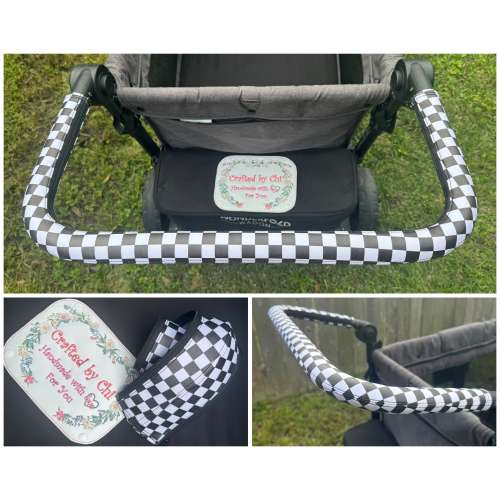 Checkered Flag Faux Leather/Marine Vinyl Handlebar Covers for WonderFold, Keenz,Famileasy, Joymor, WagonFold, BabyTrend, Rainbowbaby Wagon