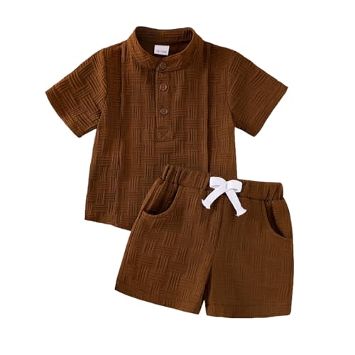 Baby Boy Clothes Toddler Summer Henley Shirt Shorts Set 2Pcs 1-5T | Soft Breathable Polyester, Henley Shirt, Elastic Shorts with Pocket, Ideal for Daily Wear, Beach, Vacations, Machine Washable