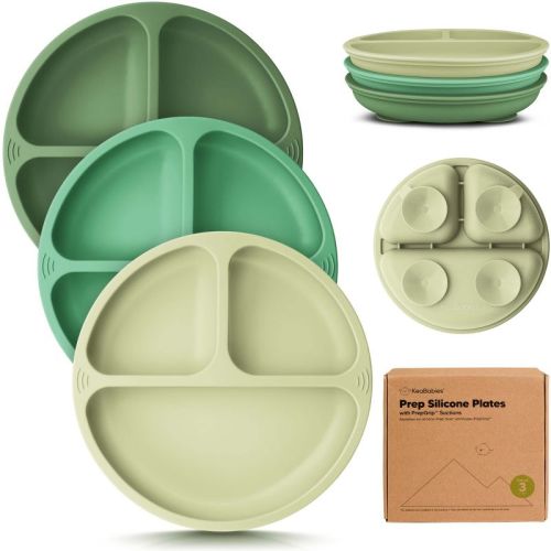 3-Pack Prep Suction Plates for Baby, 100% Silicone Toddler Plates, BPA-Free Divided Baby Plates with Suction