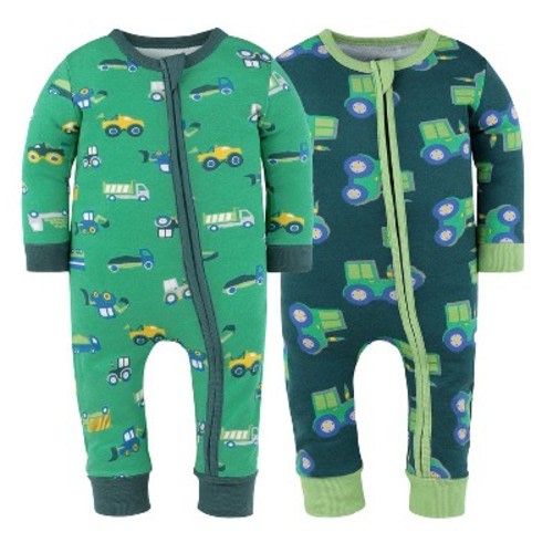 The Peanutshell Trucks & Tractors Cotton Footless Pajamas for Boys, 3-6 Months, 2 Pack