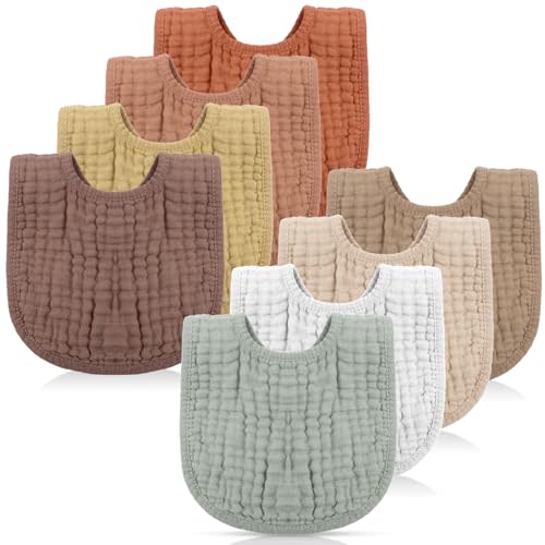 Frienda 8 Pcs Muslin Baby Bibs Cotton Bandana Drool Bibs Bulk for Newborn Infant 6 Absorbent Layers Feeding Accessory