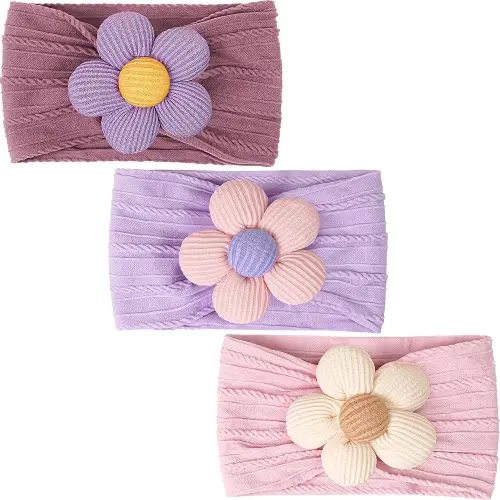 CÉLLOT Baby Flower Headbands Baby Girls Nylon Headbands Soft Elastic Hairbands Hair Accessories for Newborn Infant Toddler Kids (Violet,Cameo,Pink)