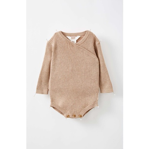 Organic Rib Knit Cross Over Tie Bubbysuit, 3-6M