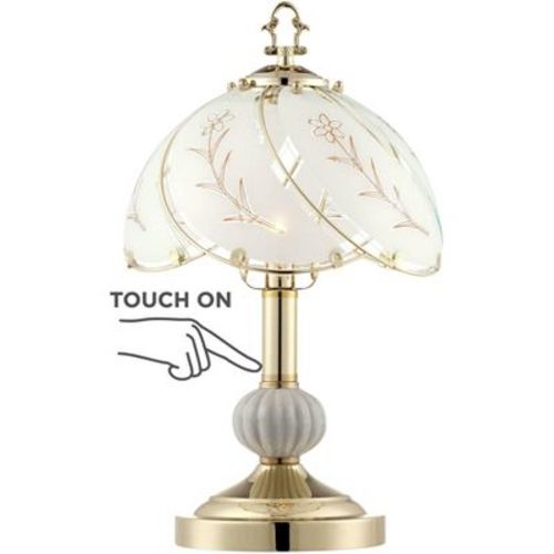 Regency Hill Traditional Accent Table Lamp 15" High Polished Brass Floral Etched Glass Shade Touch On Off for Bedroom Bedside