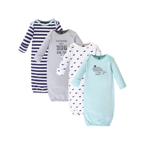 Gowns, 4pk (Baby Boys or Girls Unisex) - Handsome Whale - 0-6 Months