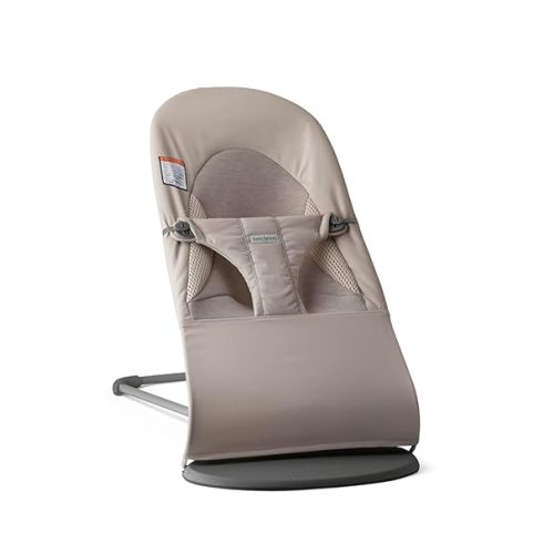BabyBjörn Bouncer Balance Soft, Light Beige, Woven/Jersey, Tri-Fabric | 2-in-1 Adjustable Baby Bouncer Seat and Toddler Chair, Newborn to Toddler (8-29 lbs), 4 Positions, Lightweight & Portable