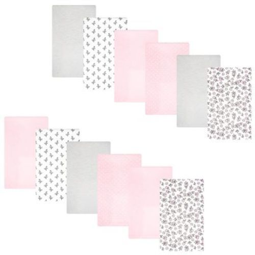 Hudson Baby Girl Cotton Poly Flannel Burp Cloths Bundle 12-Pack, Pink Primrose, One Size