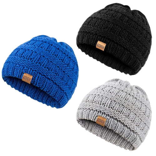 REDESS Baby Kids Winter Warm Hats, Infant Toddler Children Beanie Knit Cap Girls Boys-3 Pack