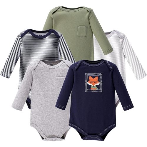 Hudson Baby baby-boys Cotton Long-sleeve Bodysuits 5-pack
