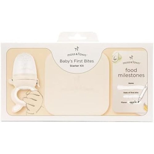 Baby’s First Bites Starter Kit – Ice Cube Tray, Forage Feeder, Freezer Mold & Pacifier Feeder – Milestone Magnet for Food Tracking & Feeding Tips – Baby Food Prep Essentials - Ecru