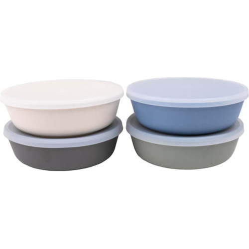 Bamboo Bowls with Lids (Set of 4) – Matte Dark Gray/Green/Off White/Pink