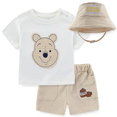 Disney Winnie the Pooh Baby Boys T-Shirt Shorts and Bucket Hat 3 Piece Set for Newborn and Infant