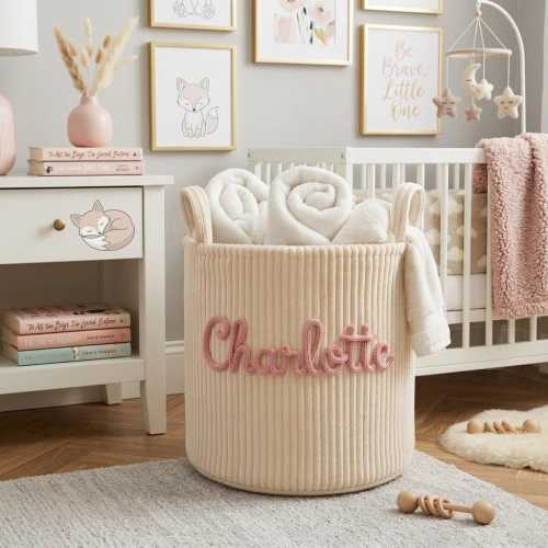 Custom Yarn Name  Corduroy Storage Basket, Custom Nursery Decor, Personalized Baby Gift, Pet Toy Bin, Laundry Hamper for Kids