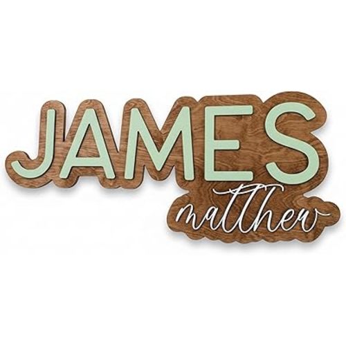Hickory Hollow Designs Nursery Name Sign, Wooden Name Sign, Name Plate for Wall, Custom Wooden Sign, Baby Name Announcement Sign, (James Matthew)