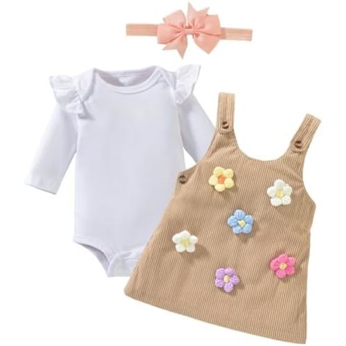 Baby Girl Suspender Corduroy Skirt Outfits Long Sleeves Fall Winter Spring Clothes Preemie-18 Months