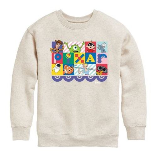 Boys' Disney Pixar Block Graphic Long Sleeve Fleece Sweatshirt - Natural - 2T
