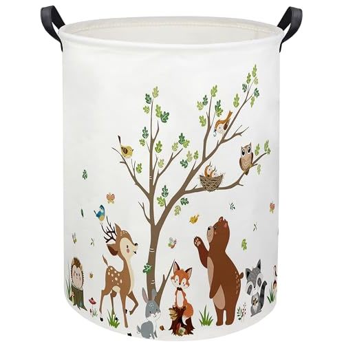 TIBAOLOVER Kids Laundry Basket Baby Hamper Toy Storage Bin for Boys Room Decor Baby Nursery Hamper Gift Baskets for Bedroom Bathroom(Tree Animal)