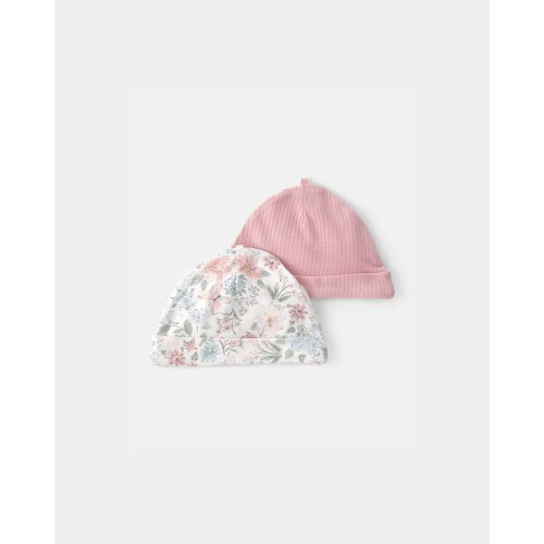Baby Girl 2-Pack Butterfly Garden PurelySoft Caps - Pink/Ivory | Carter's