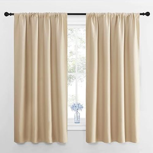 NICETOWN Room Darkening Curtains for Bedroom - Triple Weave Home Decoration Thermal Insulated Solid Window Drapes (Set of 2 Panels, 42 x 63 Inch, Biscotti Beige)