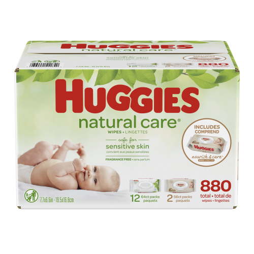 Huggies Natural Care Unscented Baby Wipes, 12 Flip-Top Packs + Nourish & Care Scented Baby Wipes, 2 Flip-Top Packs (880 Wipes Total)