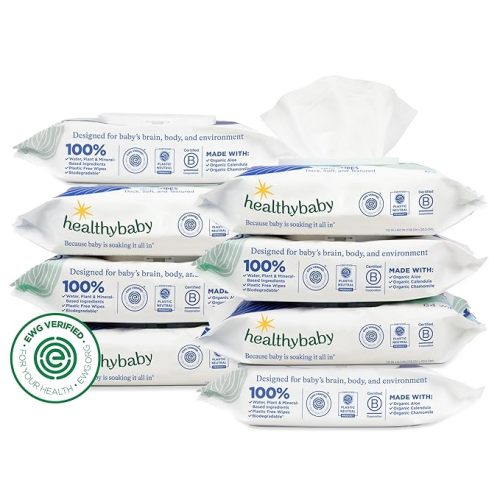 HealthyBaby Our Wet Wipes | EWG Verified Safe | 100% Water & Plant Based | Unscented & Safe for Sensitive Skin | Fragrance Free and Totally Chlorine Free (8 packs, 512 wipes)