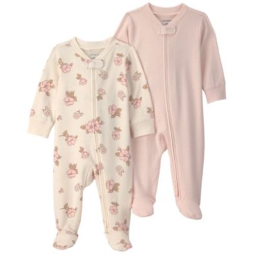 Baby Girls' Flower Striped 2-Way Zip Sleep & Play, 2-Pack