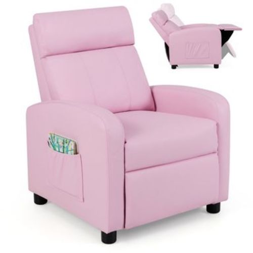 Costway Kids Recliner Chair Adjustable Leather Sofa Armchair w/ Footrest Side Pocket