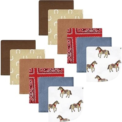 Hudson Baby Unisex Baby Flannel Cotton Washcloths, Cowboy 12 Pack, One Size