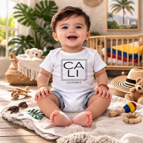 Personalised CALI Colombia Baby Bodysuit Gift Square Modern Minimalist Font