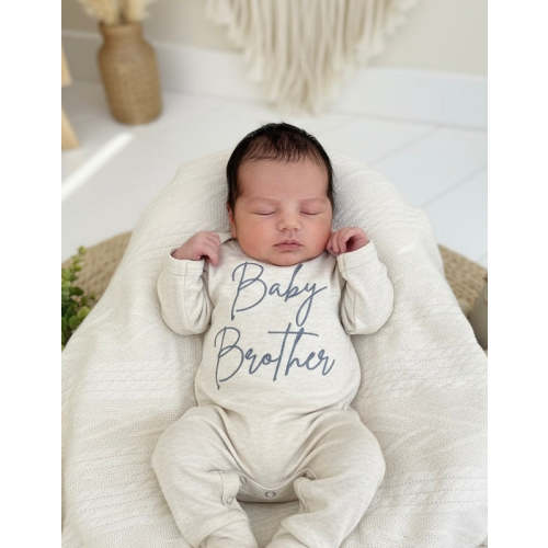 Baby Brother Blue Baby Announcement Embroidered Baby Romper