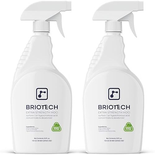 BRIOTECH Extra Strength HOCl Cleaner, 500 PPM Hypochlorous Acid Concentrate, ULV Foggers & Humidifiers, Professional Deodorizer for Dental, Offices, Schools, Homes, Peroxide Free, 32 fl oz (2 Pack)