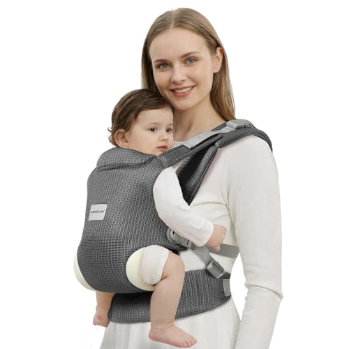 Baby Carrier Newborn to Toddler, Easy Adjustable Toddler Carrier for 7-30lbs, Baby Holder Wrap Carrier, Breathable Mesh Fabric Infant Kangaroo Hip Carriers with Lumbar Support, Grey