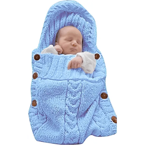 XMWEALTHY Newborn Baby Wrap Swaddle Blanket Knit Sleeping Bag Receiving Blankets Stroller Wrap for Baby(Light Blue) (0-6 Month)