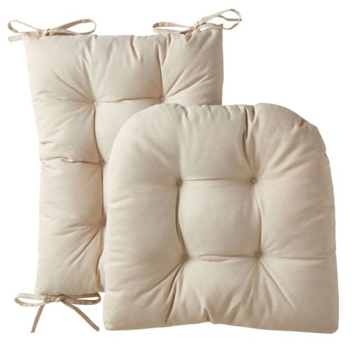 Rocking Chair Cushion 2 Piece Tufted Non Slip Set of Upper and Lower Cushions, Linen