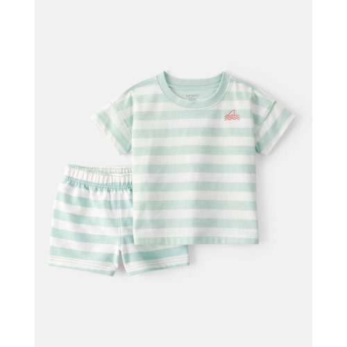 Baby Boy 2-Piece Shark Striped Top & Short Set - Blue/Ivory | Carter's