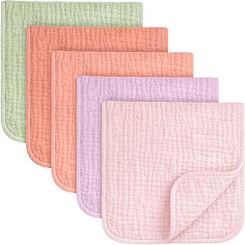 KeaBabies Organic Muslin Burp Cloths Baby Boy, Girl – 5-Pack 100% Cotton Muslin Burping Cloths for Babies, Newborn, 21x10 Large & Absorbent Spit Up Rags, Baby Washcloth, Infant Towels (Muted Pastel)