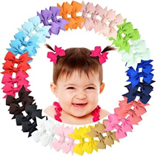 2" Baby Hair Clips Fully Lined Bows Tiny Alligator Clips for Infants and Toddlers in Pairs