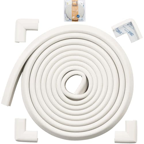 Roving Cove Edge Corner Protector Baby Proofing (Large 15ft Edge 4 Corners), Hefty-Fit Heavy-Duty, Soft NBR Rubber Foam, Furniture Fireplace Safety Bumper Guard, 3M Adhesive, Oyster White (Off White)