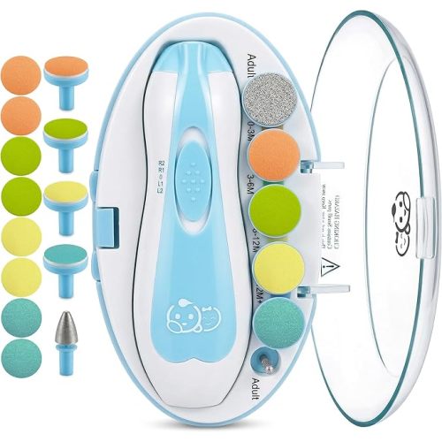 Royal Angels Upgraded 21 in 1 Baby Nail Trimmer with Labeled Case, 13 Extra Replacement Pads, Safe Electric Baby Nail File Kit for Newborns & Toddlers, Whisper Quiet Nail Clipper with LED Light (Blue)