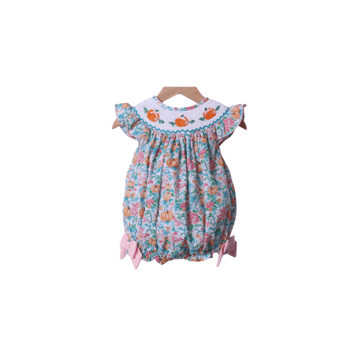 Smocked Floral Pumpkin Bishop Bow Bubble
