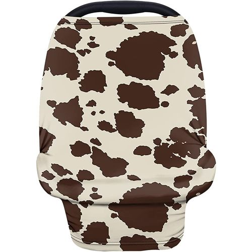 Wanyint Brown Cow Nursing Cover Carseat Canopy Cover Adorable Animal Fur Print Car Seat Covers for Babies Girls Boys Breathable Nursing Cover for Boys Girls