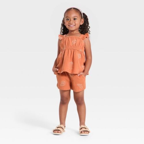 Baby Girls' 2pc Terracotta Woven Tank Top and Shorts Set - Cat & Jack™ Orange 12M