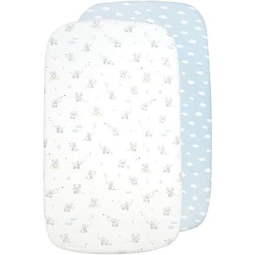 100% Organic Cotton Bedside Sleeper Bassinet Fitted Sheet 2 Pack -Premium Fabric for Baby's Best Comfort,Super Soft Baby Quilt, 92x47x12cm Soft,Breathable,Snug Fit GOTS Certified (Elephant Playtime)