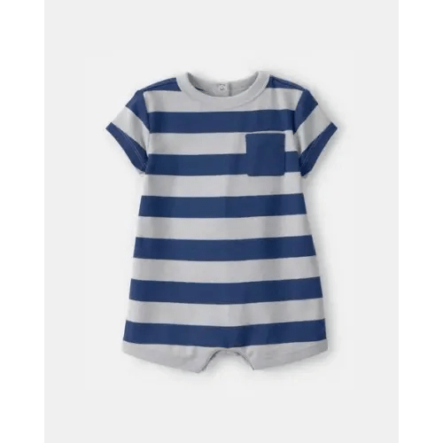 Baby Boy Stripe Short-Sleeve Romper - Blue/Grey | Carter's