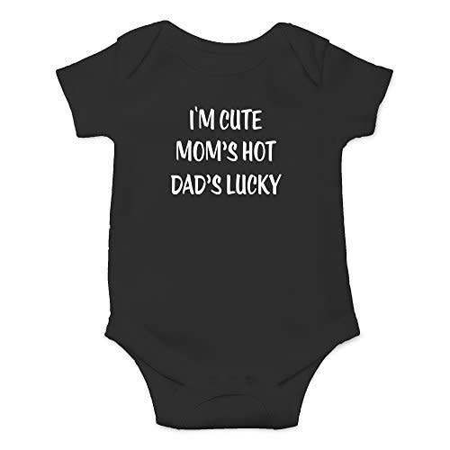Crazy Bros Tees I'm Cute, Mom's Hot, Dad's Lucky Baby Bodysuit Adorable Unisex Romper Boy Newborn Clothes